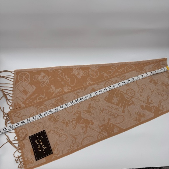 New Coach Logo Wool Cashmere Beige Tan Reversible Scarf - Picture 5 of 6